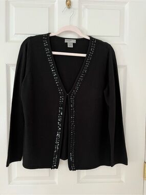 Designers Originals Black Sequin-Trim Open-Front Cardigan